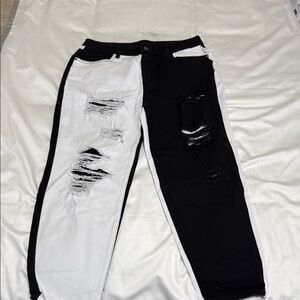 Black and White Distressed Jeans